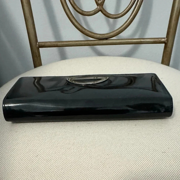 Vintage CHRISTIAN DIOR Evening Black Patent Leather Long Wallet Silver Logo - Picture 14 of 15